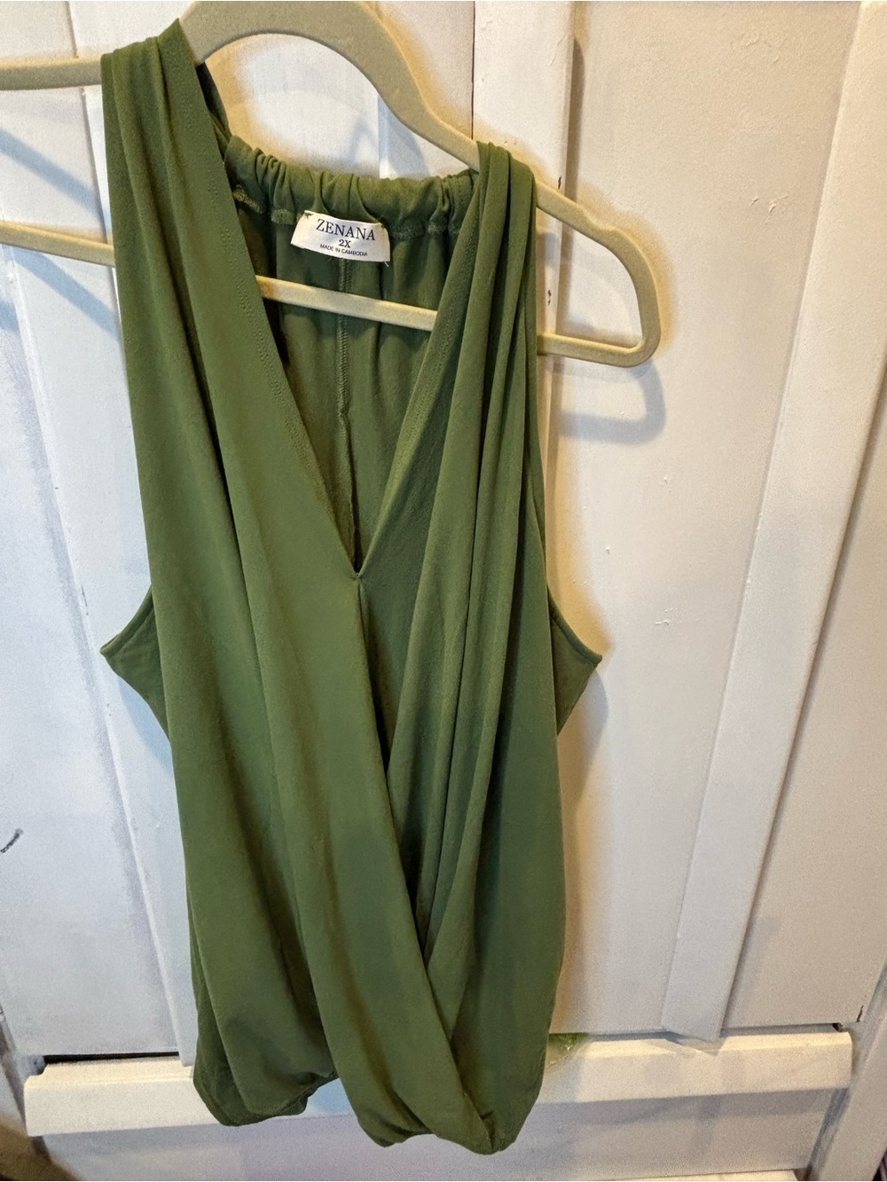 Zenana Outfitters Olive Green Sleeveless Draped Top